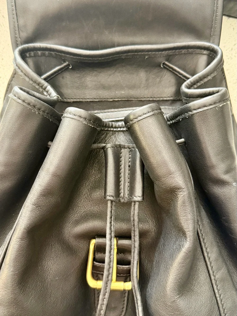 Coach Black Leather Drawstring Backpack - Pristine